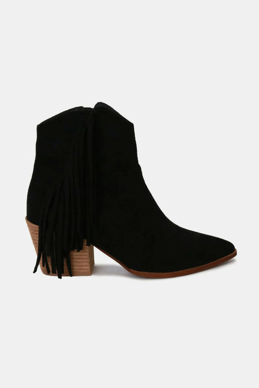 Beast Fashion Suede Fringe Point Toe Ankle Boots