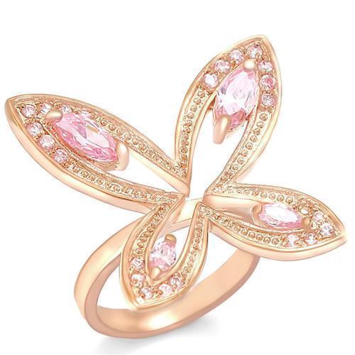 0W381 - Rose Gold Brass Ring with AAA Grade CZ  in Rose