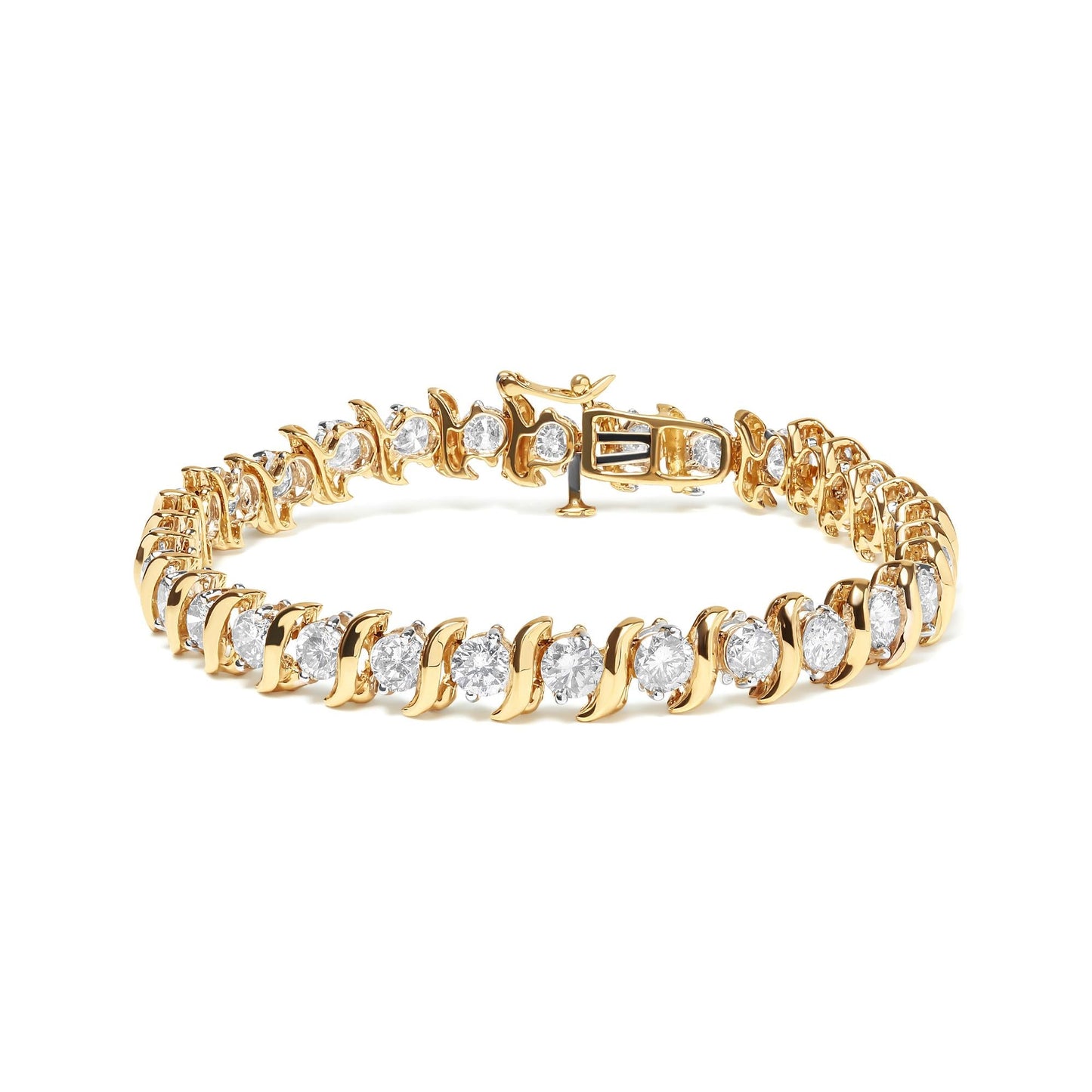 14K Yellow Gold 10.0 Cttw 2-Prong Set Round Cut Diamond S-Link Bracele