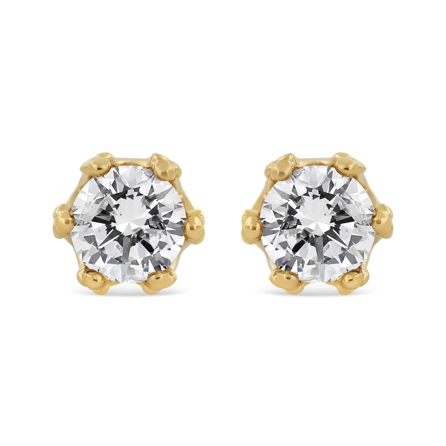 14K Yellow Gold 2.0 Cttw Round Diamond Crown Stud Earrings (I-J Color,