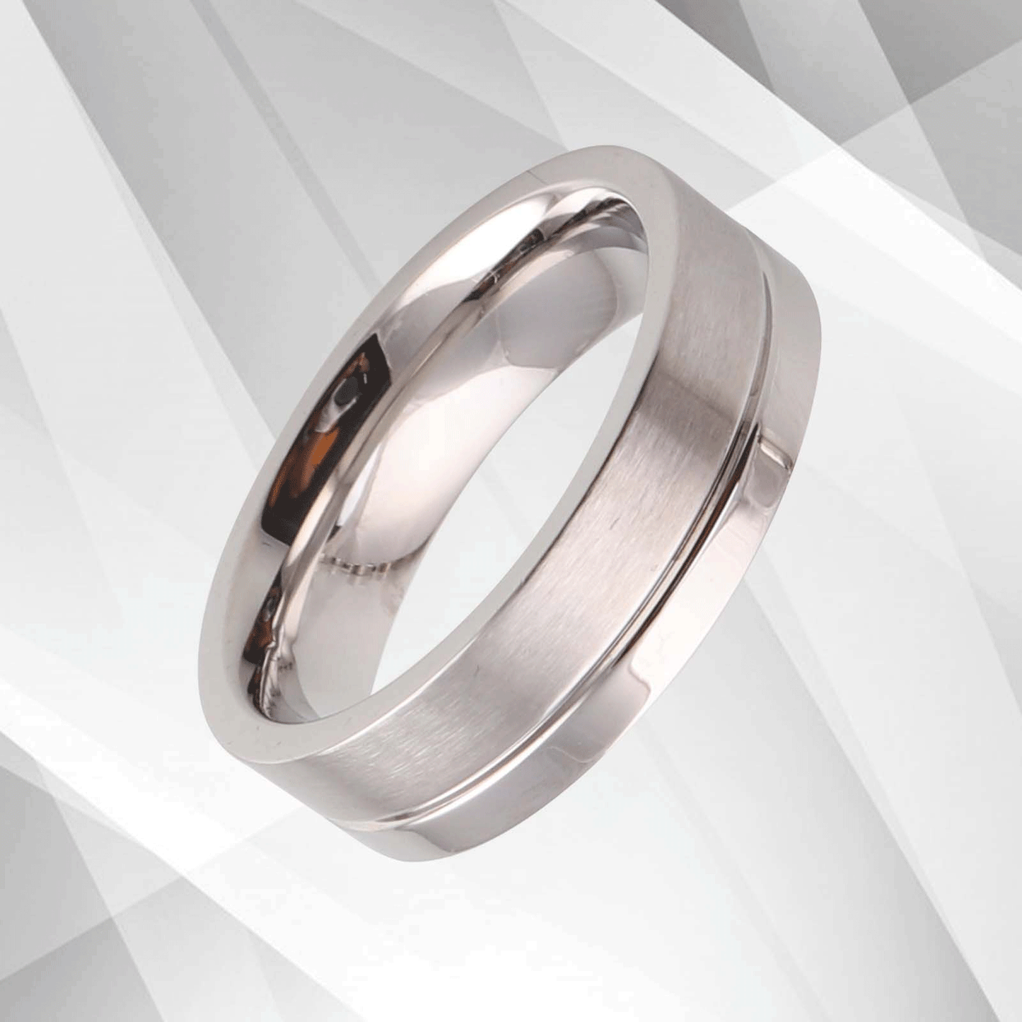 Men’s Posh Flat Shape Tungsten Wedding Engagement Band Ring 18Ct White