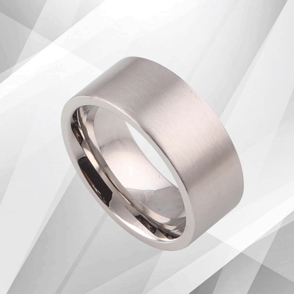 Mens Flat Titanium 18Ct White Gold Over Engagement Wedding Band Ring