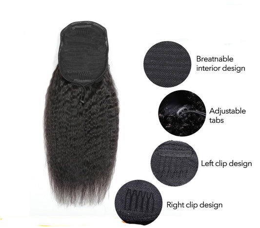 Wig size: 24 inches - Kinky Straight Human Hair With A Ponytail In The Hair