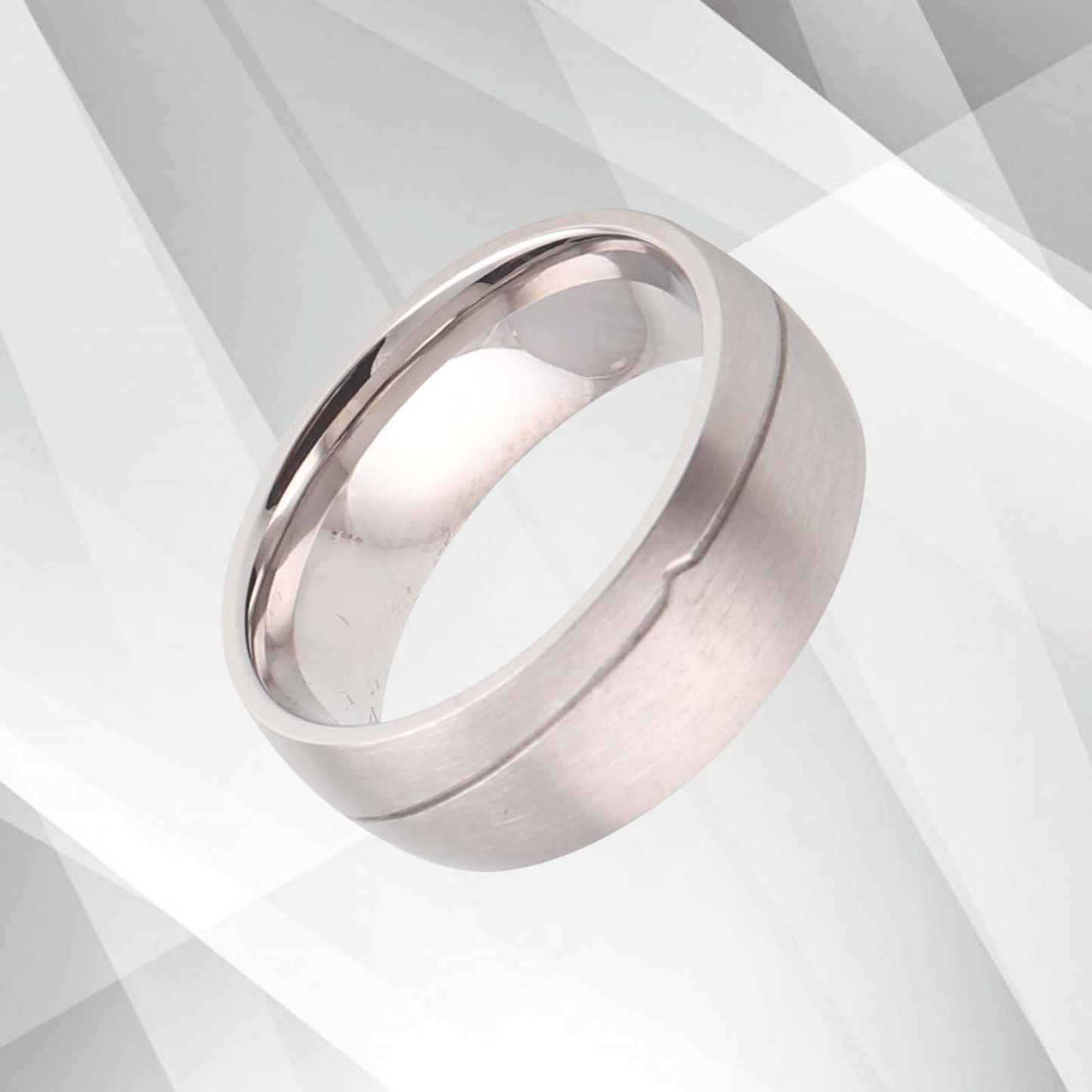 8mm Contemporary Men’s Anniversary Engagement Wedding Ring 18Ct White