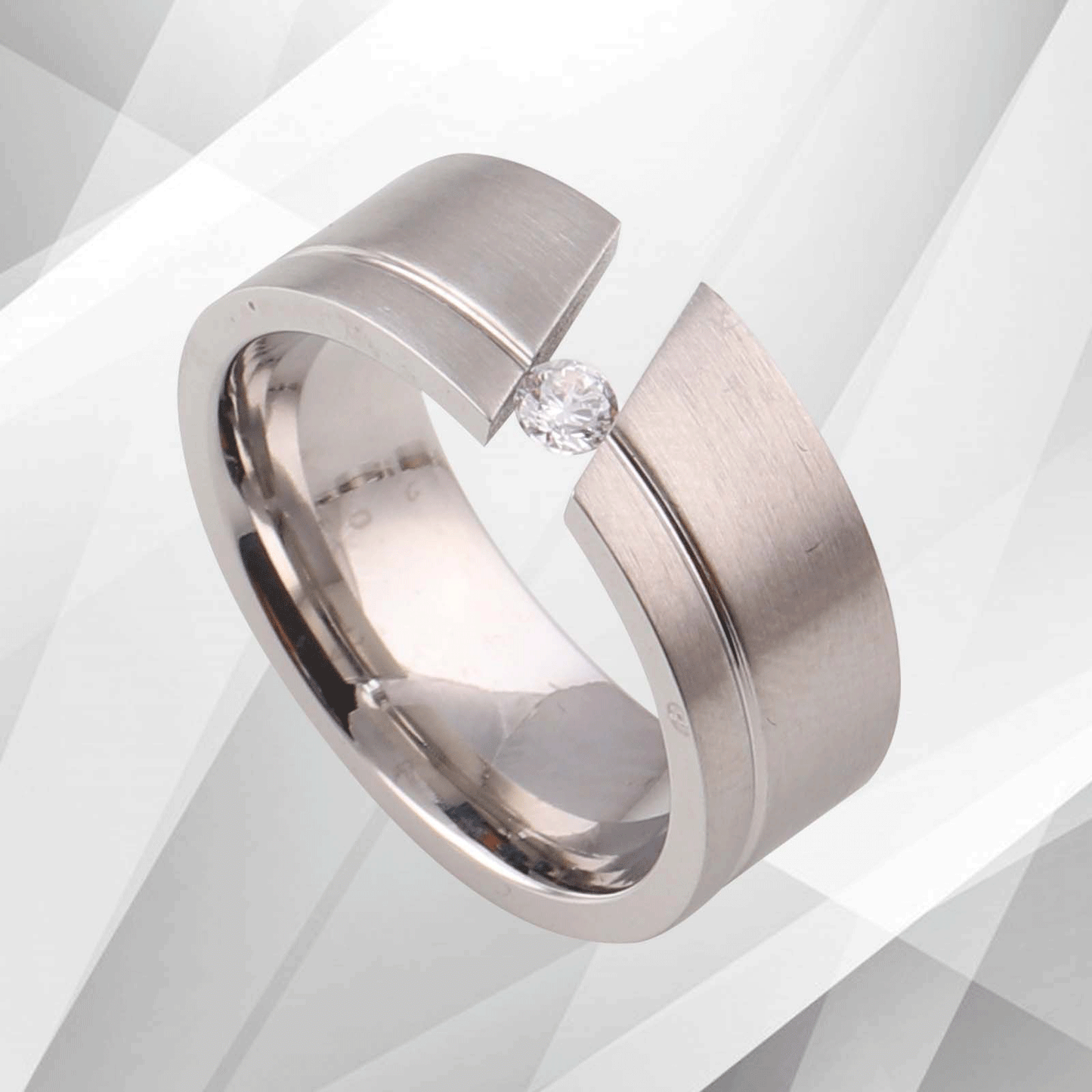 0.35Ct C Z Diamond Titanium Wedding Anniversary Band 18Ct White Gold