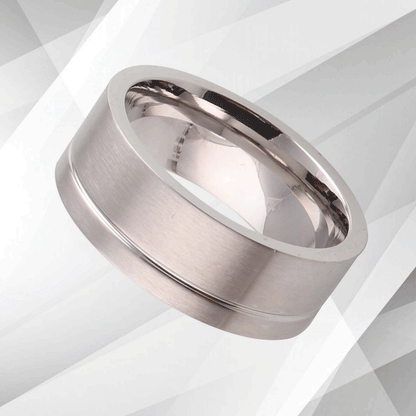 8mm Wide Mens Flat Titanium 18Ct White Gold Over Engagement Wedding