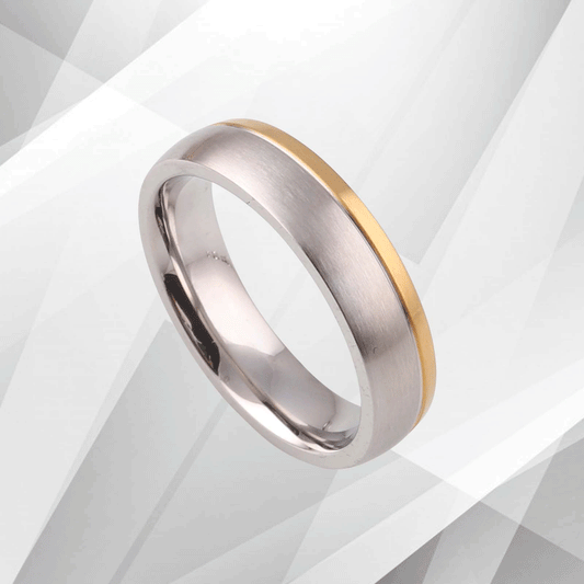 5mm Men’s Wedding Anniversary Titanium Band Ring 18Ct Yellow And White