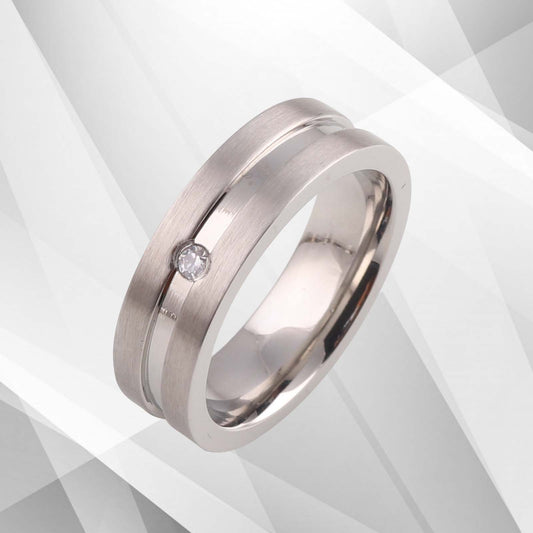 Titanium Wedding Ring 0.35Ct C Z Diamond Anniversary Band 18Ct White