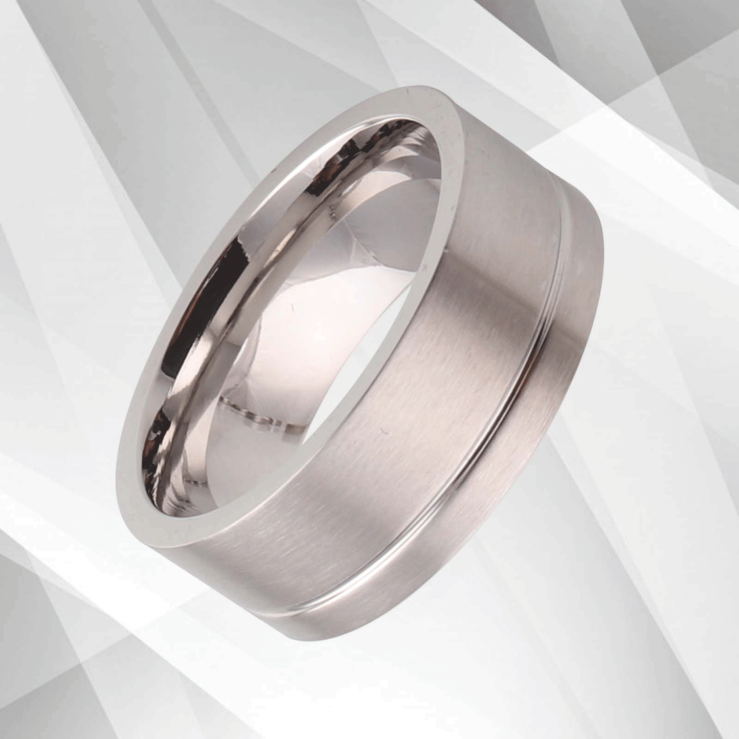 18Ct White Gold Over Men’s Flat Shape Engagement Wedding Tungsten Band