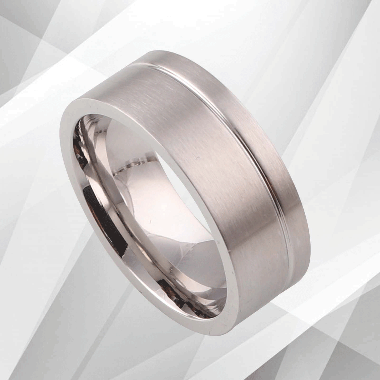 18Ct White Gold Over Men’s Flat Shape Engagement Wedding Tungsten Band