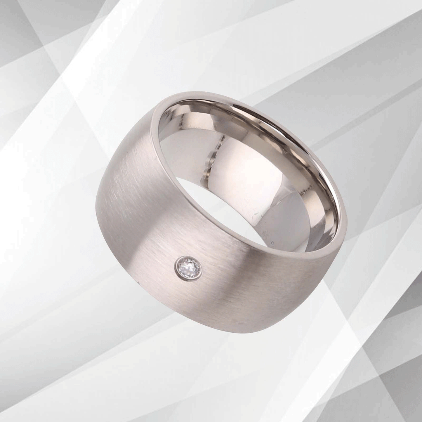 UK 10mm Titanium Wedding Ring Engagement Band 0.35Ct C Z Diamond 18Ct