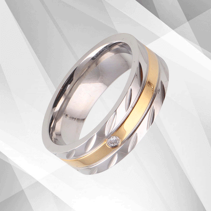 Titanium Wedding Band Ring 0.35Ct C Z Diamond 18Ct Yellow And White