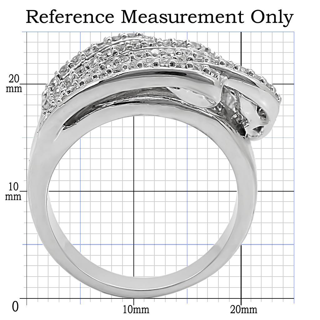 1W018 - Rhodium Brass Ring with AAA Grade CZ  in Clear