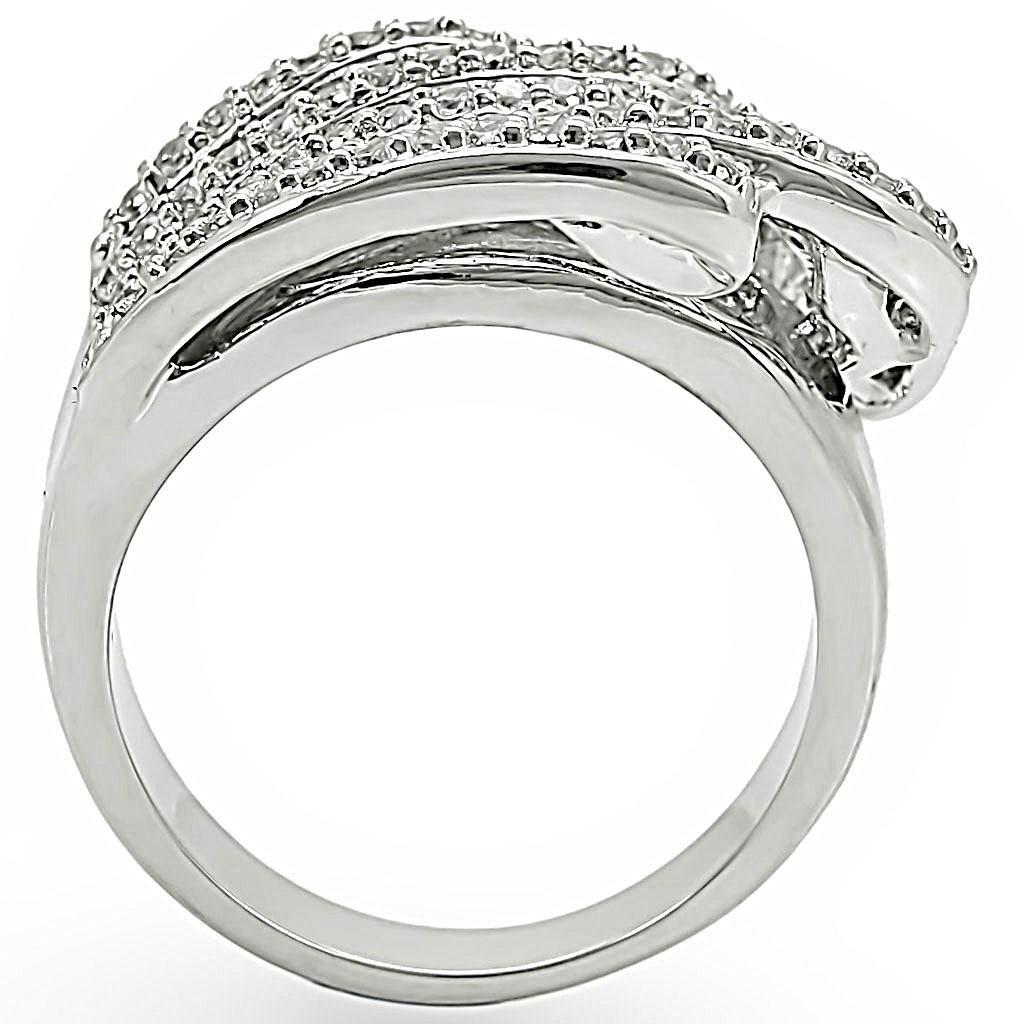 1W018 - Rhodium Brass Ring with AAA Grade CZ  in Clear