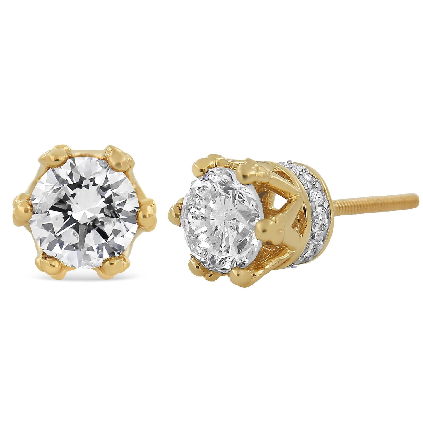 14K Yellow Gold 2.0 Cttw Round Diamond Crown Stud Earrings (I-J Color,