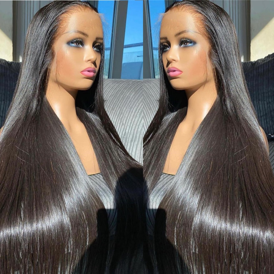 30 40 Inch Bone Straight HD Lace Frontal Wigs Pre Plucked Brazilian