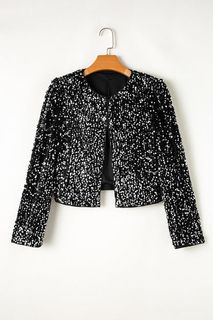 Sequin Open Front Long Sleeve Jacket