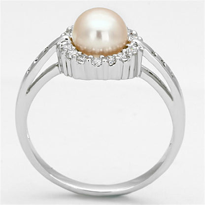 3W487 - Rhodium Brass Ring with Synthetic Pearl in White