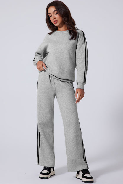 Side Striped Round Neck Top and Pants Active Set