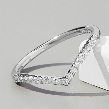 V Shape Inlaid Zircon 925 Sterling Silver Ring