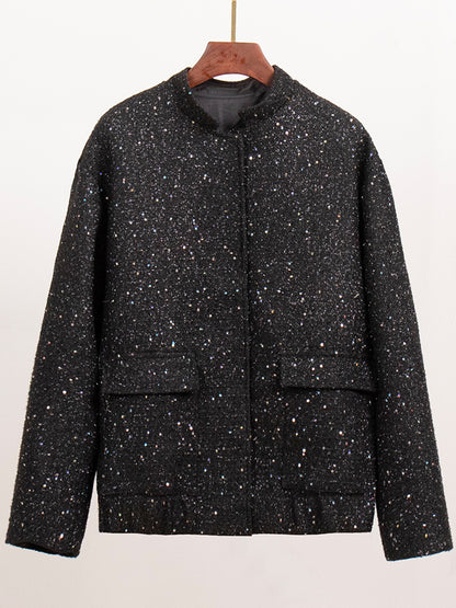 Sequin Detail Pocketed Long Sleeve Jacket