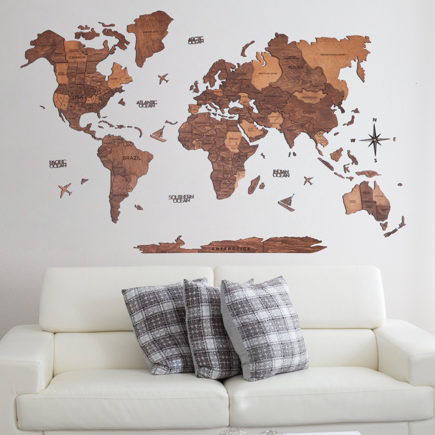 3D Wooden World Map Oak