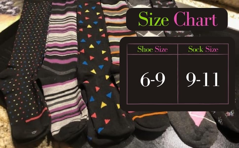 Tipi Toe Women's 6 Pairs Solid Black Color Patterned Knee High Socks