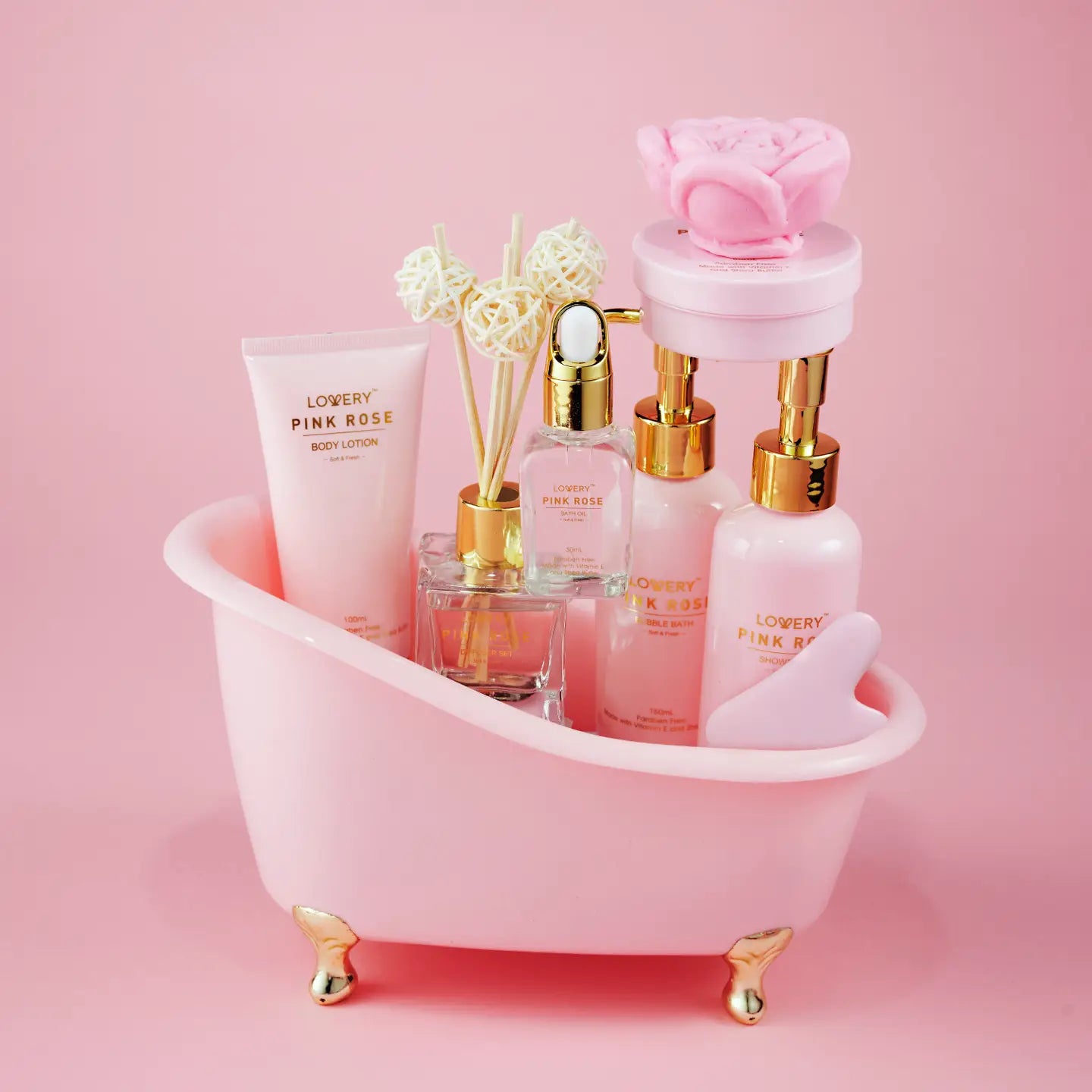 Wholesale Luxury Pink Rose Bath and Body Set, 18pc Birthday Spa Kit