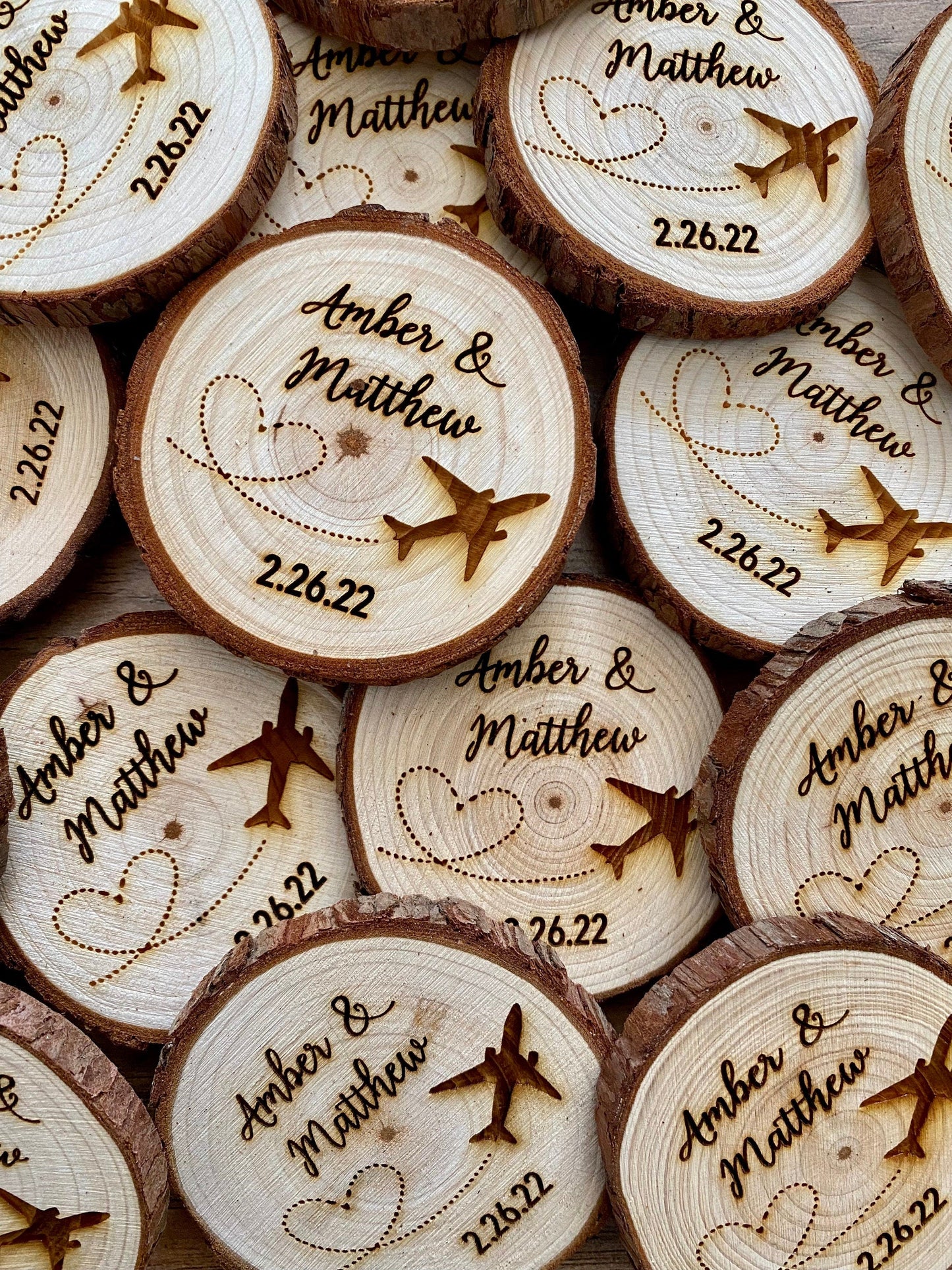 Custom Wood Slice Wedding Favor or Save The Date