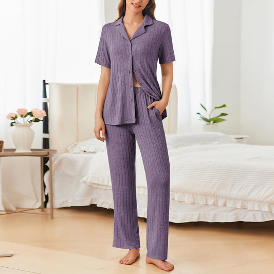 Button Down Long Sleeve Top and Pants Lounge Set