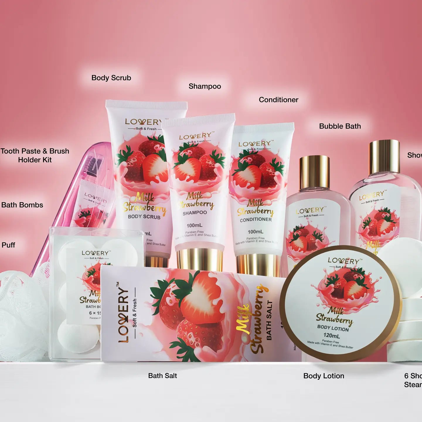 Wholesale Home Spa Kit Gift Set – Strawberry Milk Bath Set, 25 Pieces