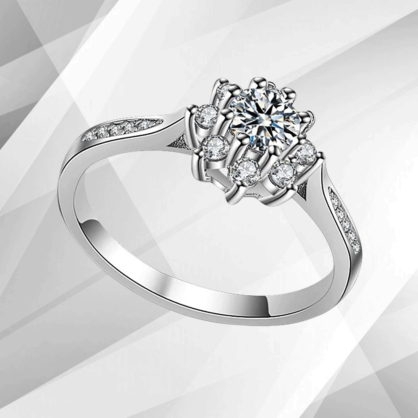 1.8Ct Round-Cut 19 CZ Diamonds Halo Women Engagement Ring 14Ct White