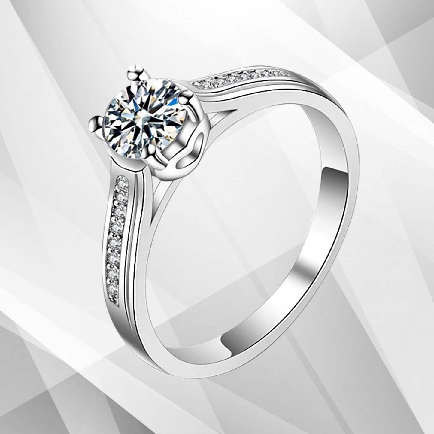 1.80Ct Round-Cut 17 Diamonds Solitaire Girls Engagement Ring 18K White