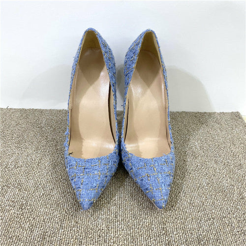 New Woven High Heels 12CM Pointed Toe Stiletto Pumps All-Match Women's