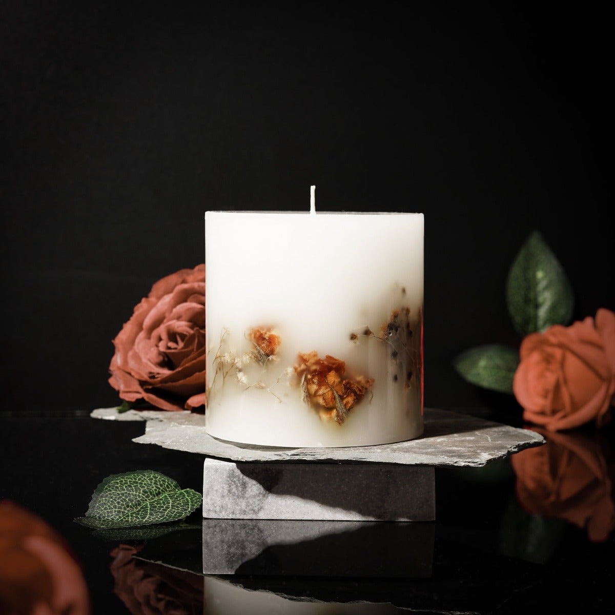 Botanical Scented Pillar Candle - Rose or Lavender