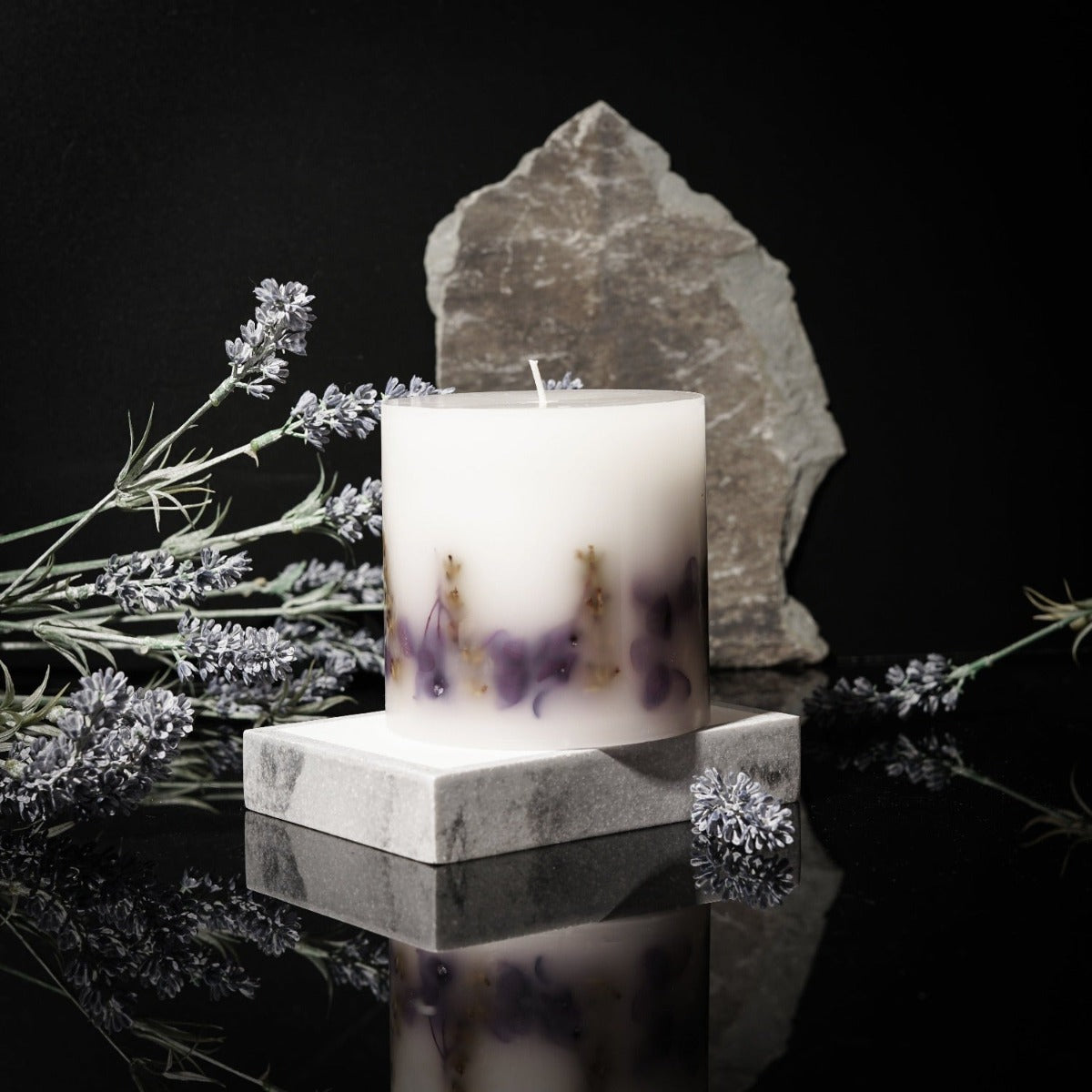 Botanical Scented Pillar Candle - Rose or Lavender