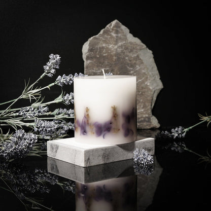 Botanical Scented Pillar Candle - Rose or Lavender