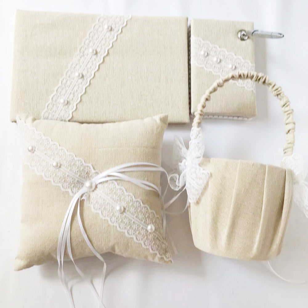 Burlap Wedding Flower Girl Basket Guest Book Pen