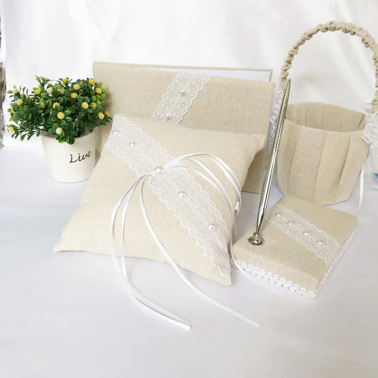 Burlap Wedding Flower Girl Basket Guest Book Pen