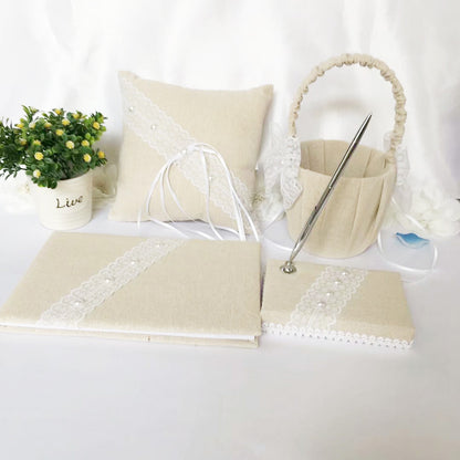 Burlap Wedding Flower Girl Basket Guest Book Pen