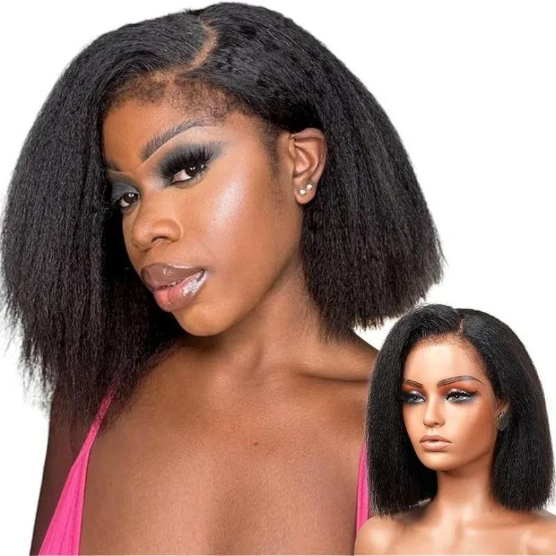 High Quality 13x4 Lace Frontal Glueless Wigs Human Hair Kinky Straight 4x4 HD Lace Closure Wig 4C Edge Baby Hair Brazilian Bob