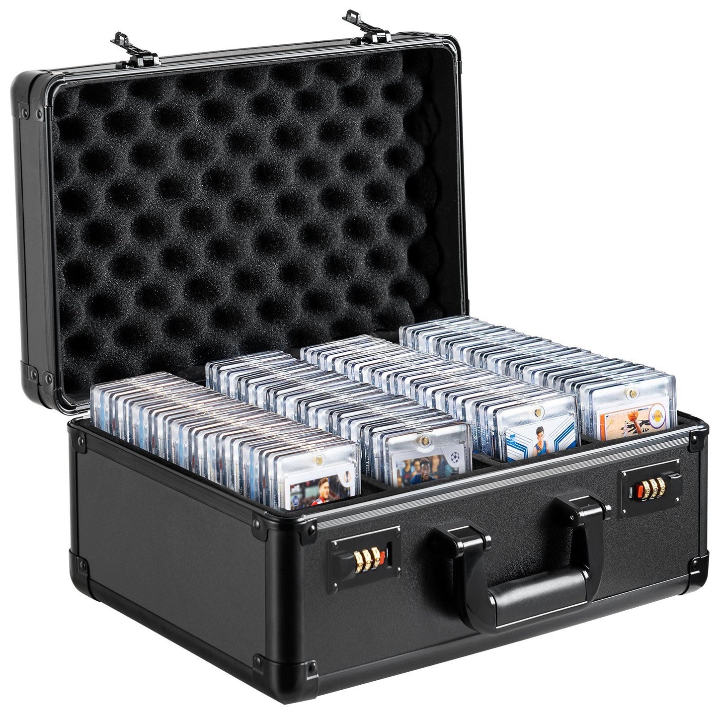 VEVOR Graded Card Storage Box, 4 Slots, Graded Sports Cards Holder Carrying Case with Coded Lock Foam Dividers, for 120 PSA Graded Cards 84 BGS Cards 96 SGC Cards 428 Top Loaders or 999+ Loose Cards