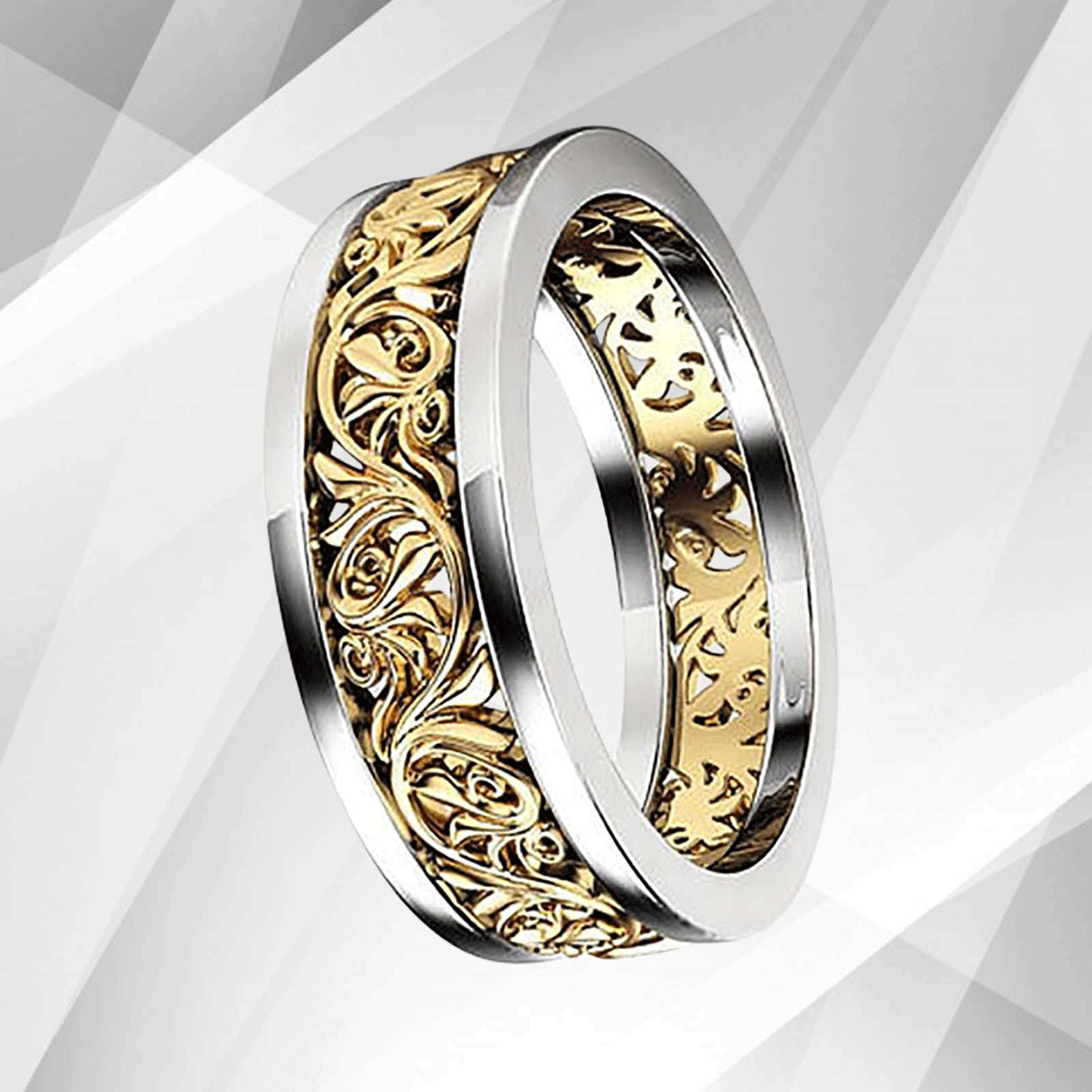 Two Colour 18Ct Yellow And White Gold Over Celtic Wedding Ring Band