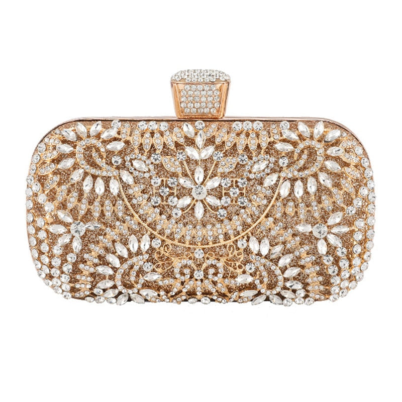 Diamond Evening Clutch Bag For Women Wedding Golden Clutch Purse Chain