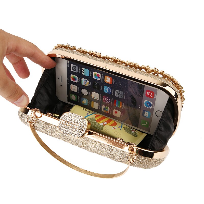 Diamond Evening Clutch Bag For Women Wedding Golden Clutch Purse Chain