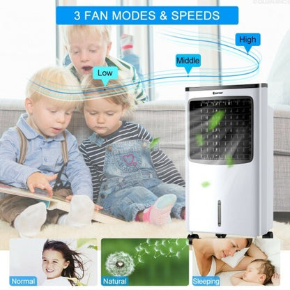 3-in-1 Portable Evaporative Air Conditioner Cooler with Remote Control - Color: White