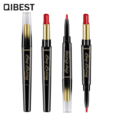 QIBEST Double-Ended Lipstick Pen Moisturizing Matte Matte Lipstick + L