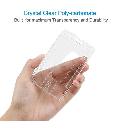 10 Pieces Vertical 2 Card Badge Holder Transparent ID Card Protector Credit Card Badge Cover With Thumb Slot PS material