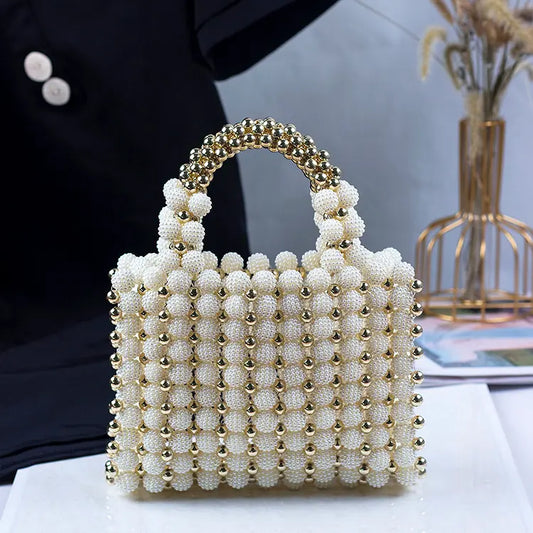 Custom Summer Handmade Beaded Bags 2025 Light Pearl Straw Bag Chain Shoulder Lady Design Pearl Purse for Women Evening Clutch