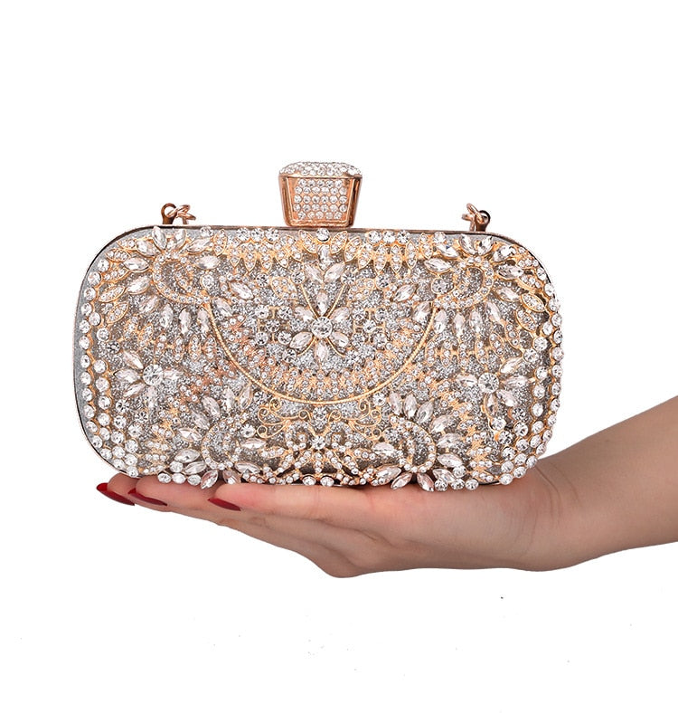 Diamond Evening Clutch Bag For Women Wedding Golden Clutch Purse Chain